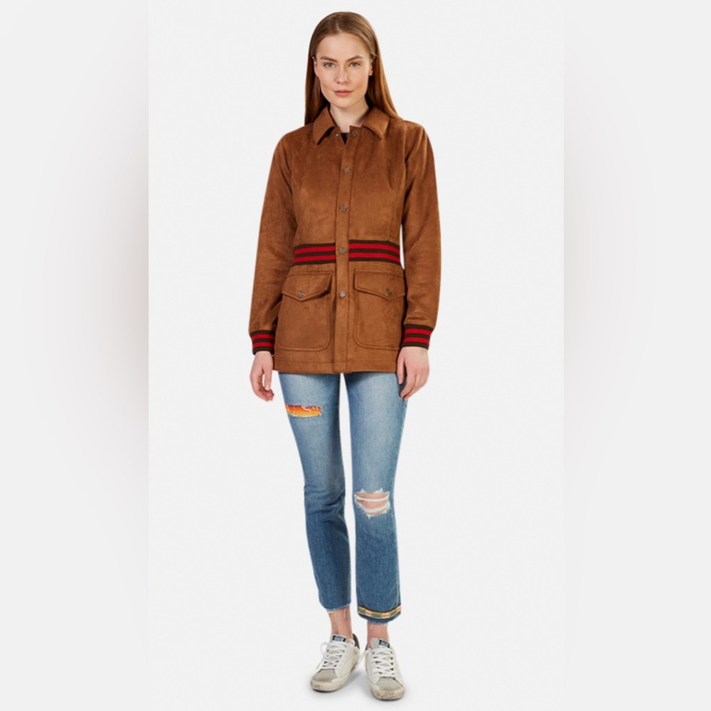 MOTHER Brown Utility Jacket with Red Stripes